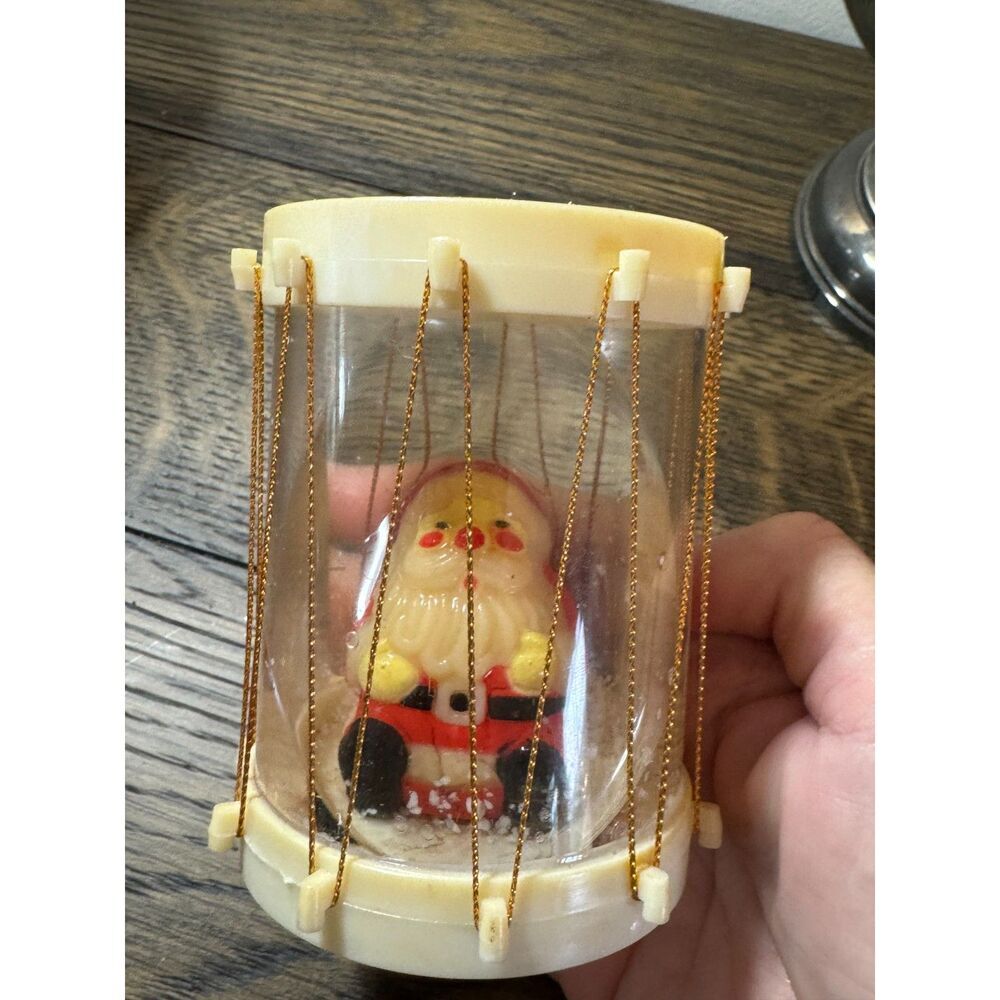 Vintage Christmas snow globe drum Santa inside must see
